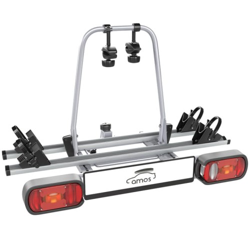 Przejdź do produktu Bagażnik rowerowy na hak platforma rowerowa Amos Giro 2 z listwą świetlną 13-pin do 75kg odchylany