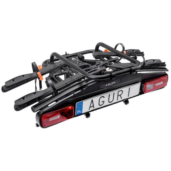 Bagażnik Aguri Active E-Bike 2 czarny złożony, ujęcie ukośne od tyłu