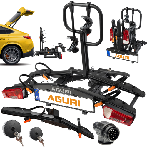 Przejdź do produktu Bagażnik rowerowy na hak Aguri Active KRAB 3 PRO czarny uchylany 60kg