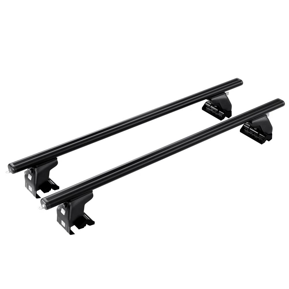 Bagażnik bazowy AMOS Dromader D1 Aero Black 1,4 m — komplet czarnych belek aero na stopach, widok pod kątem