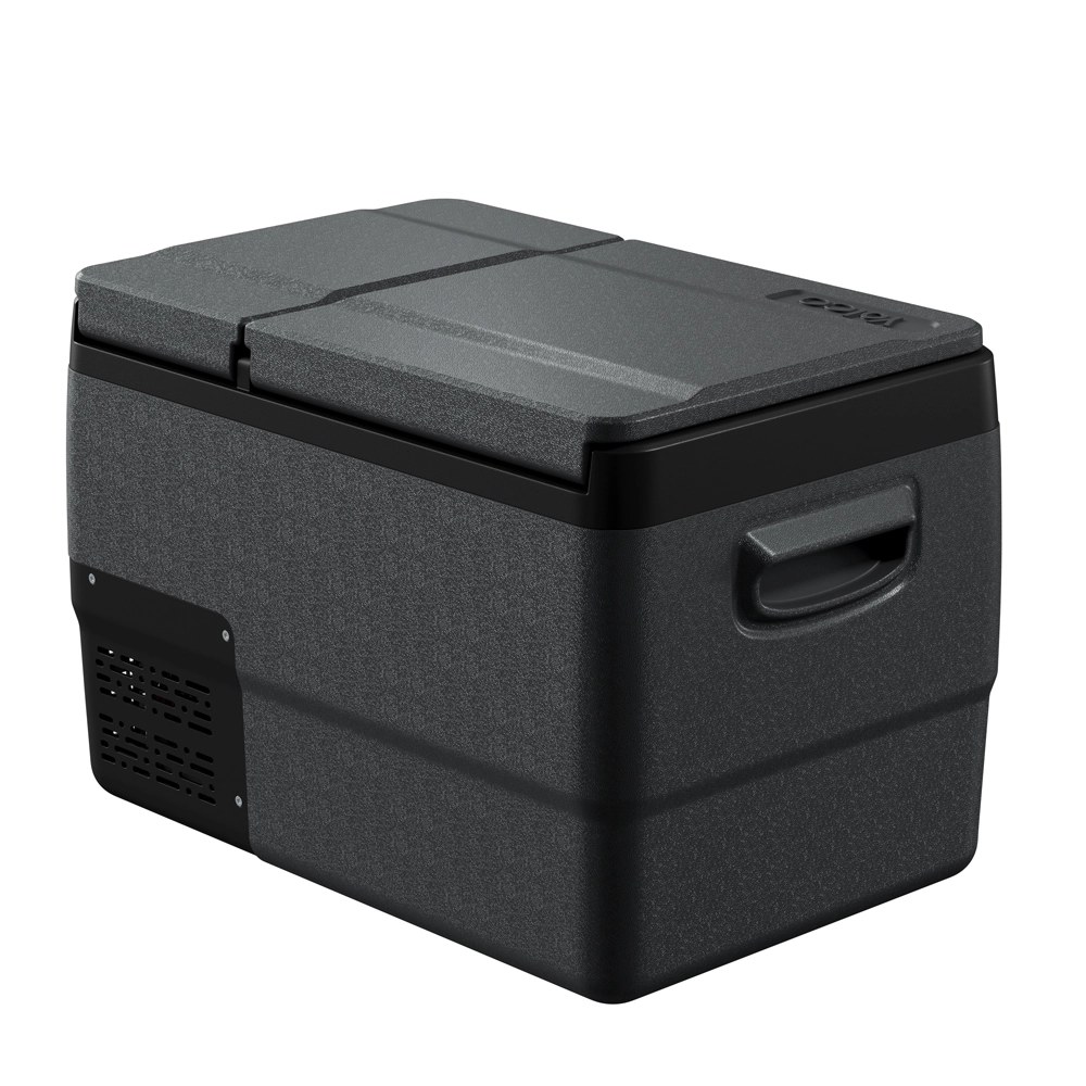 Lodówka turystyczna Yolco DX30 Grey — ujęcie 3/4 z kratką kompresora