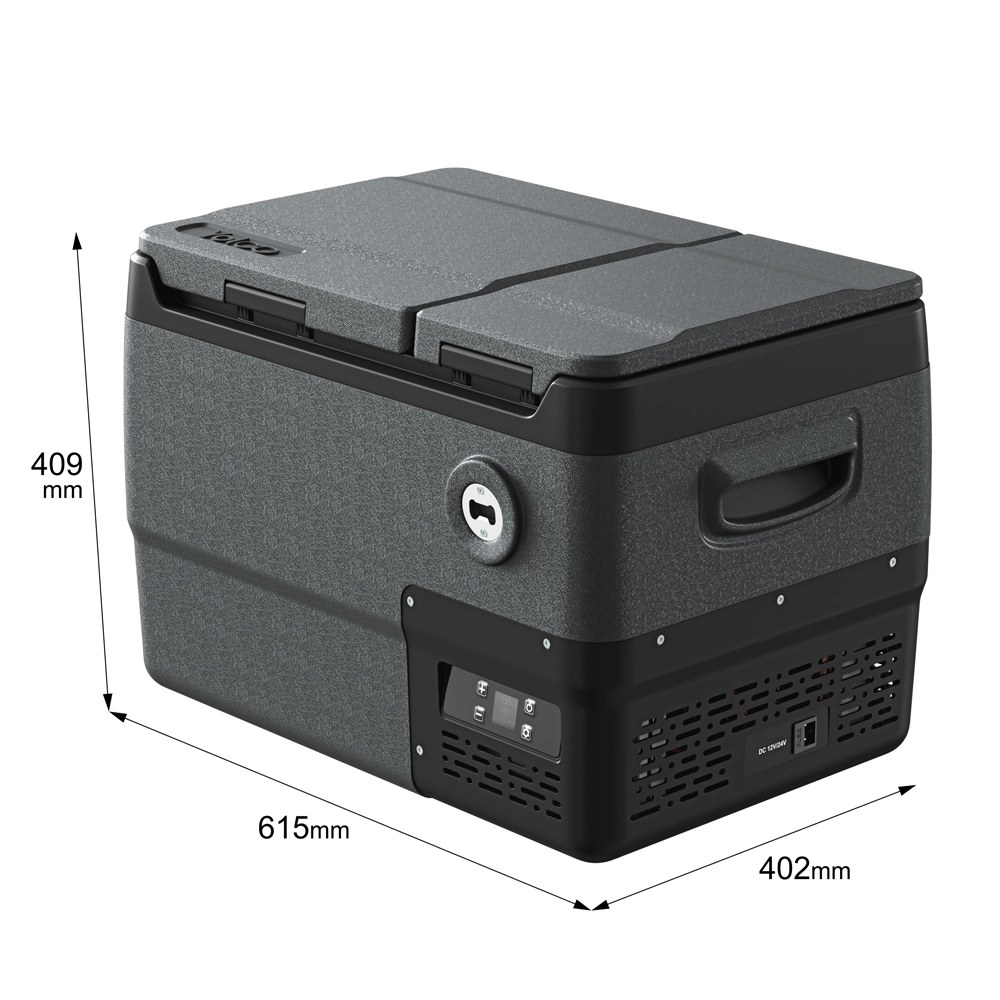 Wymiary gabarytowe lodówki Yolco DX30 Grey — 615 × 402 × 409 mm