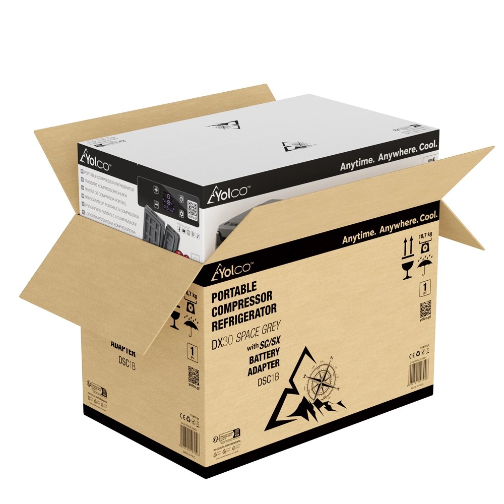 Karton transportowy lodówki Yolco DX30 Grey z adapterem baterii SC4B