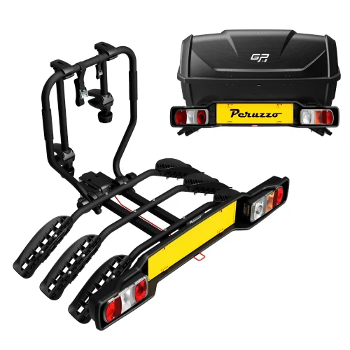 Przejdź do produktu Bagażnik rowerowy na hak Peruzzo Siena 3 Czarny + Kufer GP BOX 340L