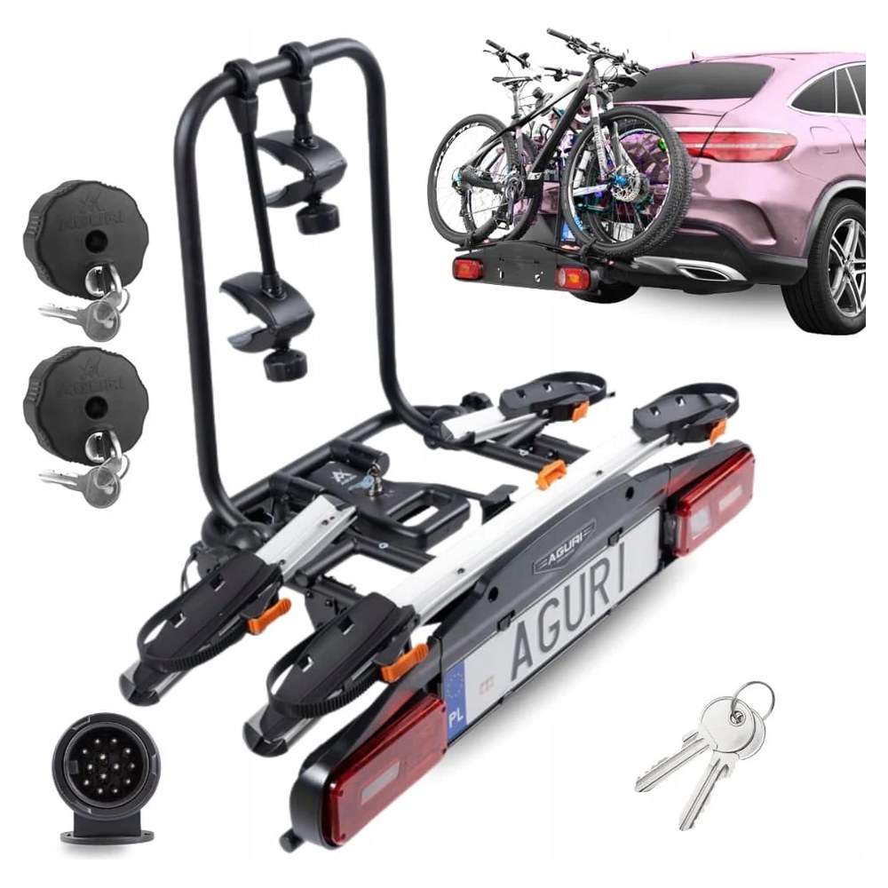 Aguri Active Bike PRO 2 srebrny z rowerami na aucie i kluczyki – infografika produktowa - Sklep motozebra