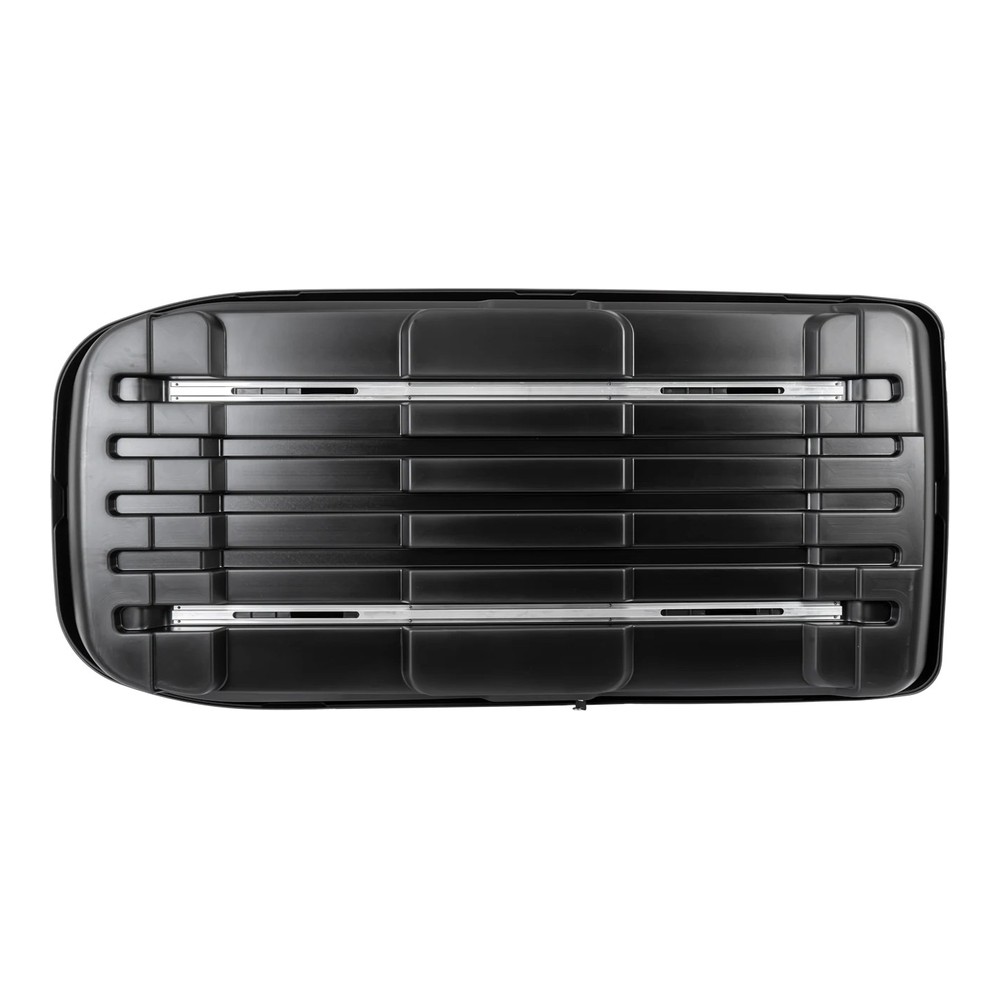 Box dachowy Inter Pack Monsun S czarny mat 400L – box otwarty z uniesioną pokrywą od strony prawej, widok na komorę 400L