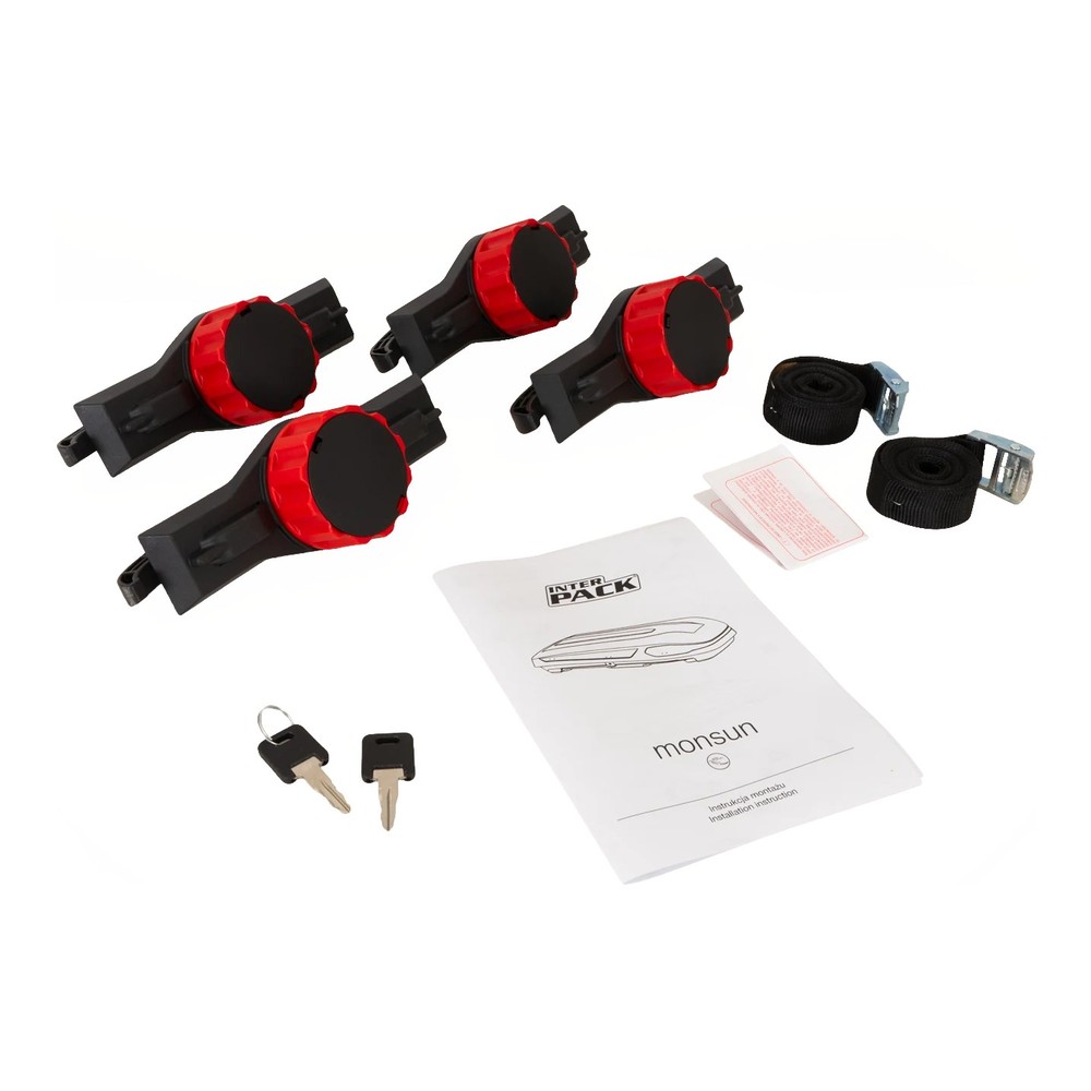 Box dachowy Inter Pack Monsun M czarny mat 470L – detal czerwonych klamer bocznych szybkiego mocowania