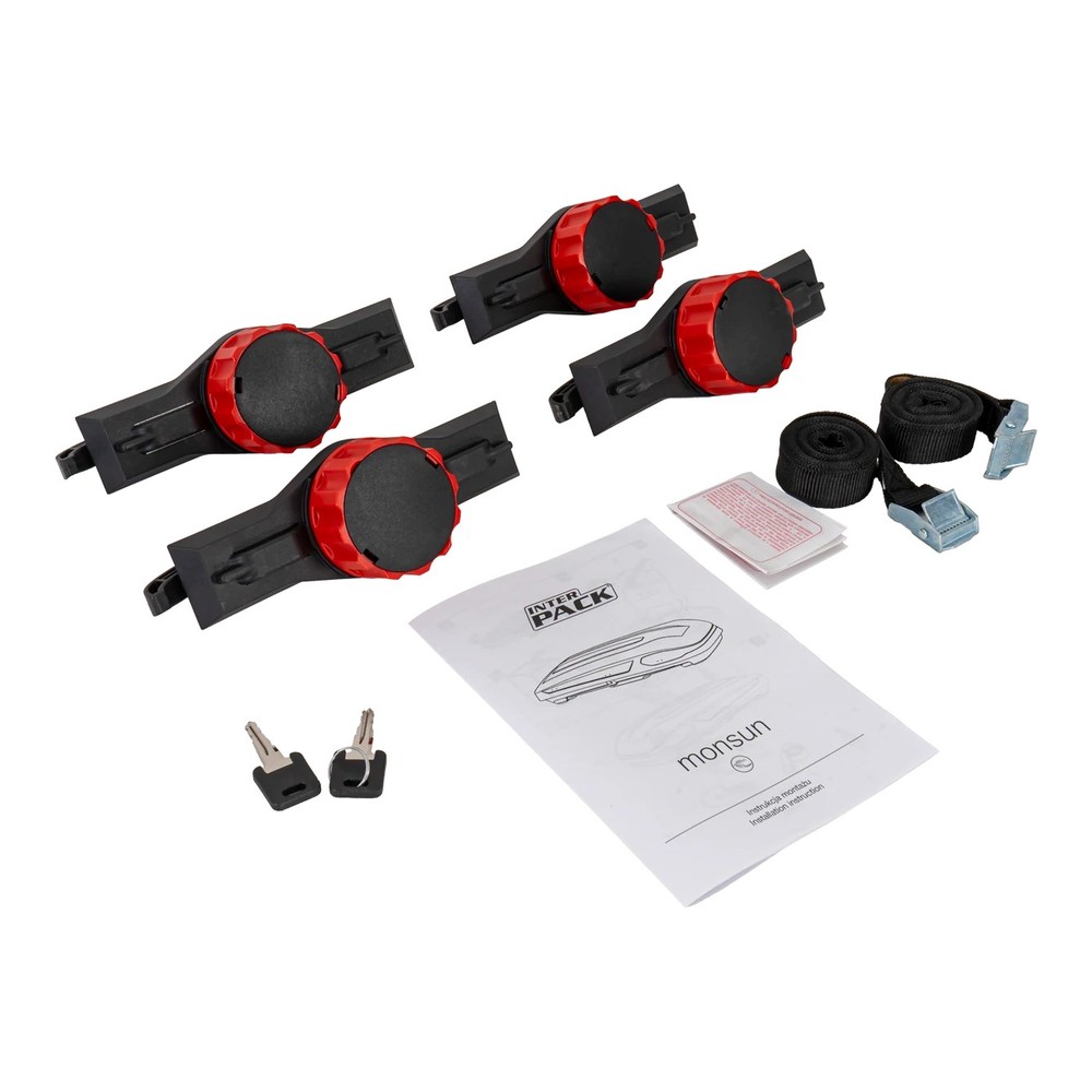 Box dachowy Inter Pack Monsun M antracyt mat 470L – zbliżenie na mechanizm zamka centralnego, wbudowany cylinder zamkowy z kluczykiem