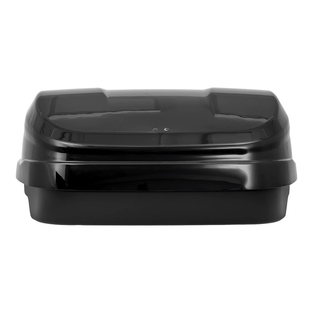 Box dachowy Inter Pack Monsun M czarny metalik 470L – widok z góry, błyszcząca czarno-metaliczna pokrywa z zaznaczonym podziałem górna/dolna część