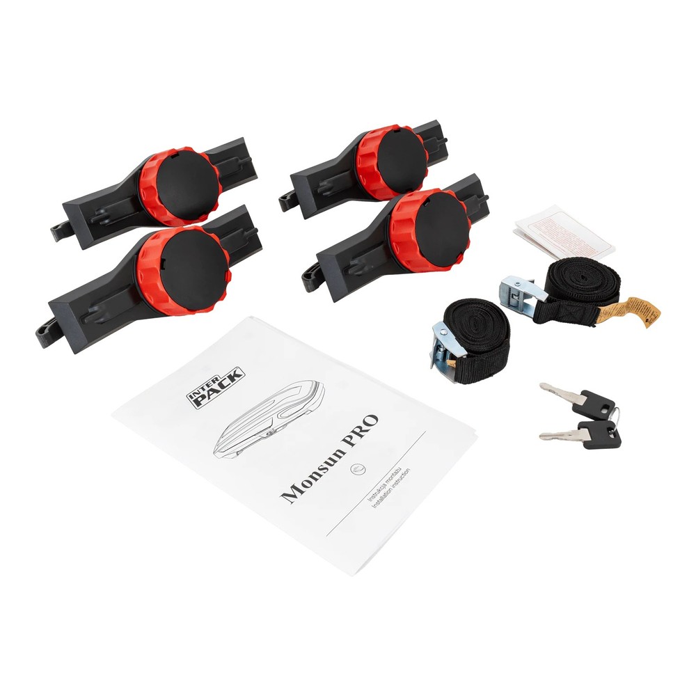 Box dachowy Inter Pack Monsun PRO L czarny metalik - 550L – box zainstalowany na dachu SUV-a, real-life widok z boku pojazdu na parkingu