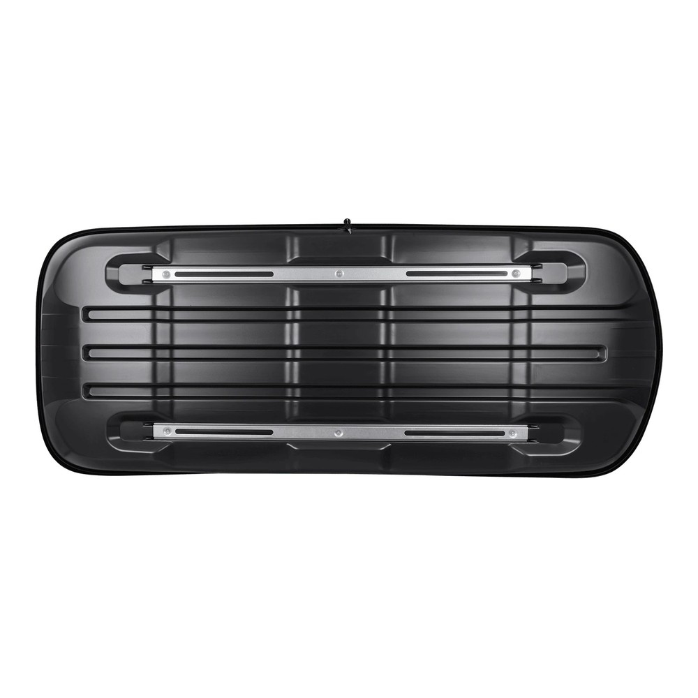 Box dachowy Inter Pack Traxer 8.6 antracyt 530L – widok 3/4 z tyłu i boku, tył z zawiasami i tylna ściana boxa