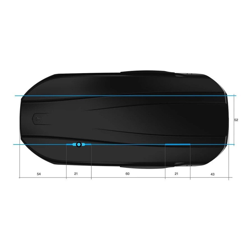Box dachowy Northline Element TQT czarny połysk 320L – widok z góry z wymiarami