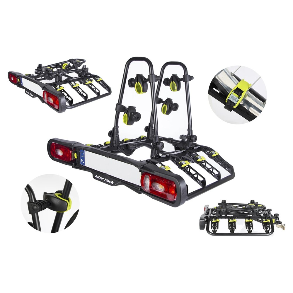Inter Pack Quattro – platforma na haku auta z rowerami oraz widok złożony - Sklep motozebra