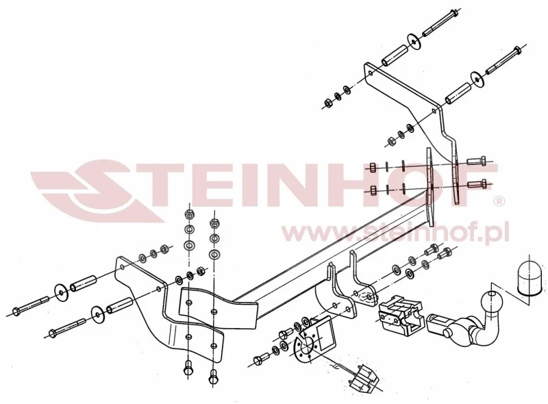 Hak holowniczy Steinhof Peugeot Bipper / Citroen Nemo / Fiat Fiorino i inne — kula wypinana poziomo (typ H)