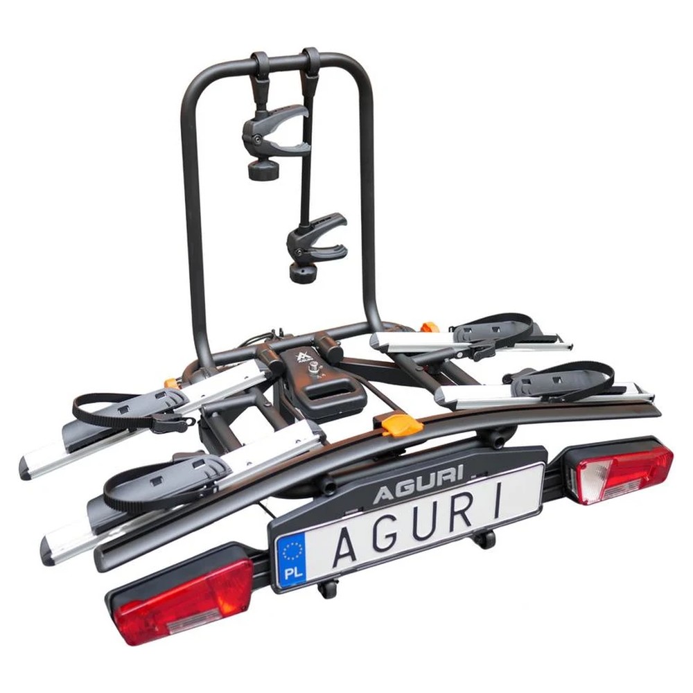 Bagażnik rowerowy na hak Aguri Active E-Bike 2 PLUS srebrny z adapterem na 3. rower – widok 3/4