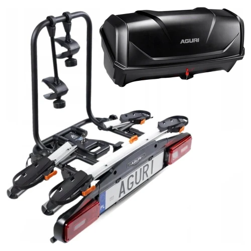 Bagażnik rowerowy na hak Aguri Active Bike PRO 2 srebrny + Box 380L