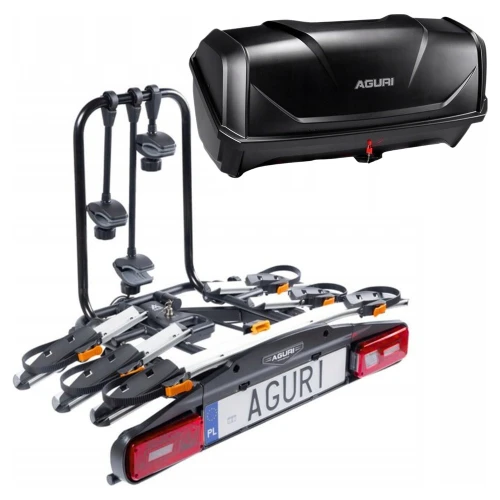 Bagażnik rowerowy na hak Aguri Active Bike PRO 3 srebrny + Box 380L