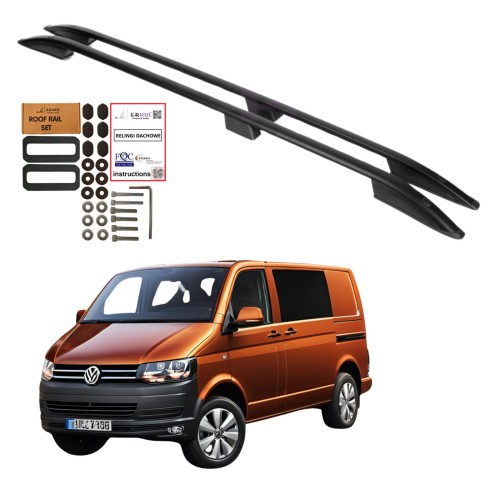 Przejdź do produktu Relingi dachowe Erkul Volkswagen Transporter / Caravelle T5 2003-2024 krótkie L1 czarne SKP370103KSS