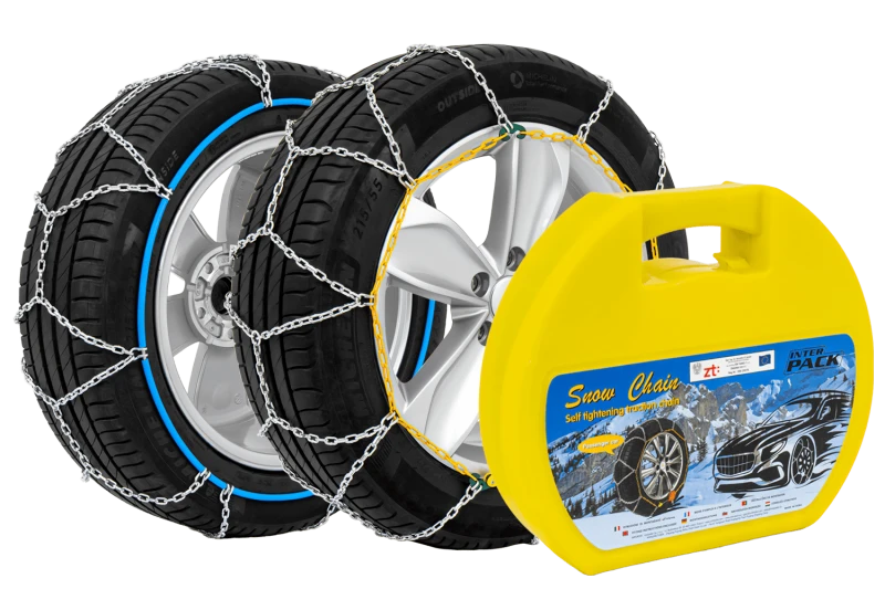 Łańcuchy śniegowe Inter Pack grupa KNS 95 9 mm samonapinające – komplet na dwa koła z opakowaniem - Sklep motozebra