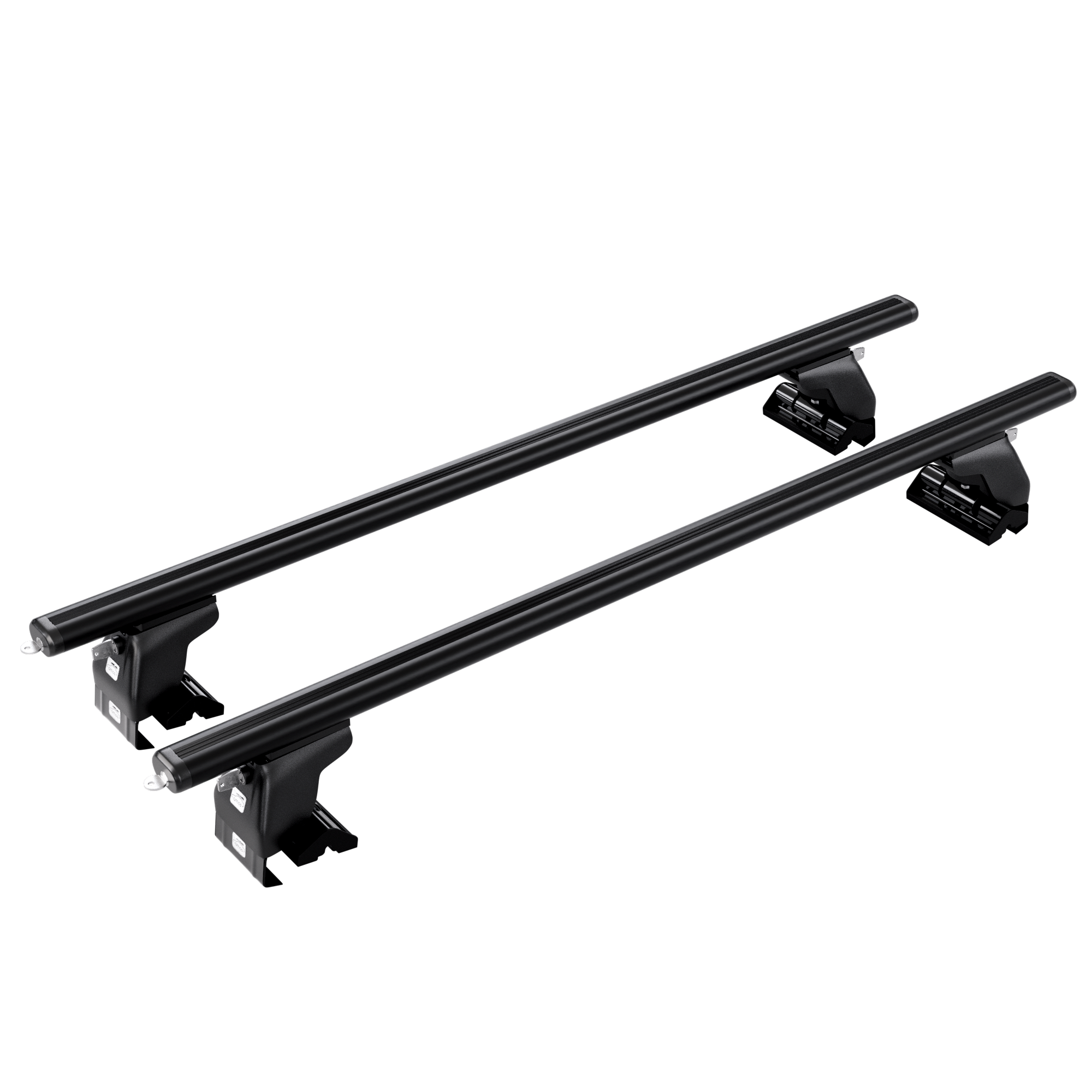 Bagażnik bazowy AMOS Dromader D1 Aero Black 1,4 m — komplet czarnych belek aero na stopach, widok pod kątem