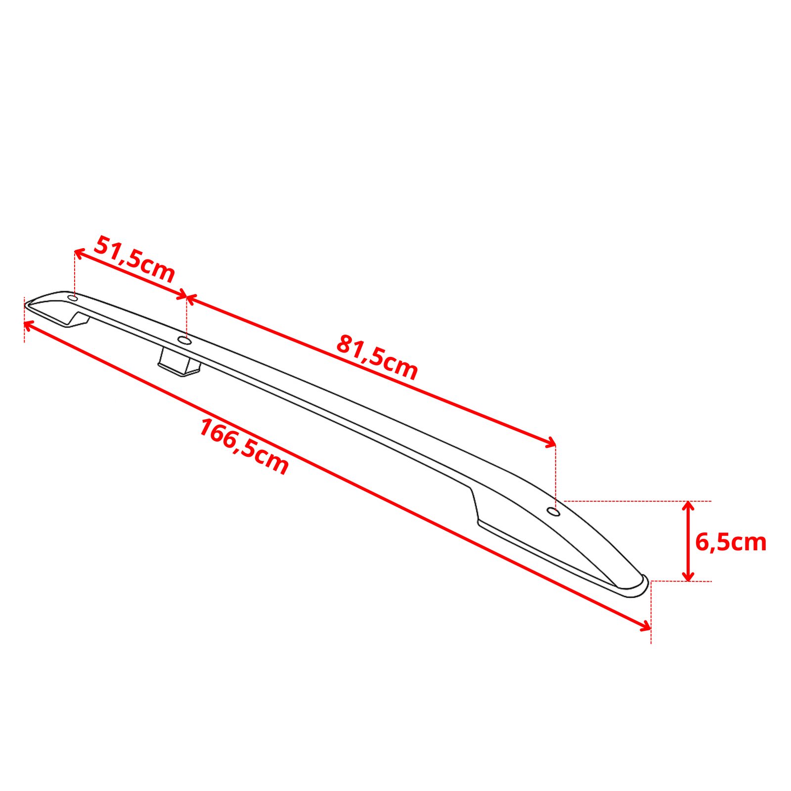Relingi dachowe 5K Parts — rysunek wymiarów (A/B/C)