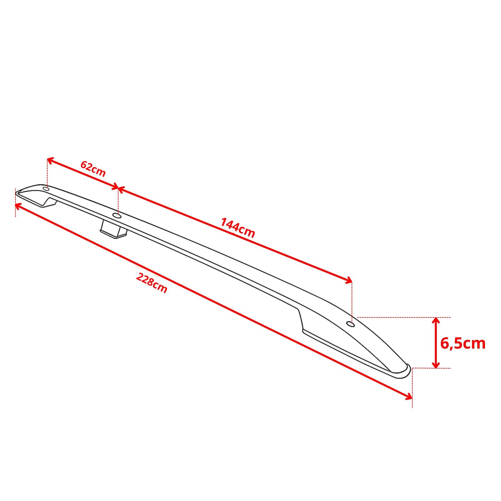 Relingi dachowe 5K Parts — rysunek wymiarów (A/B/C)