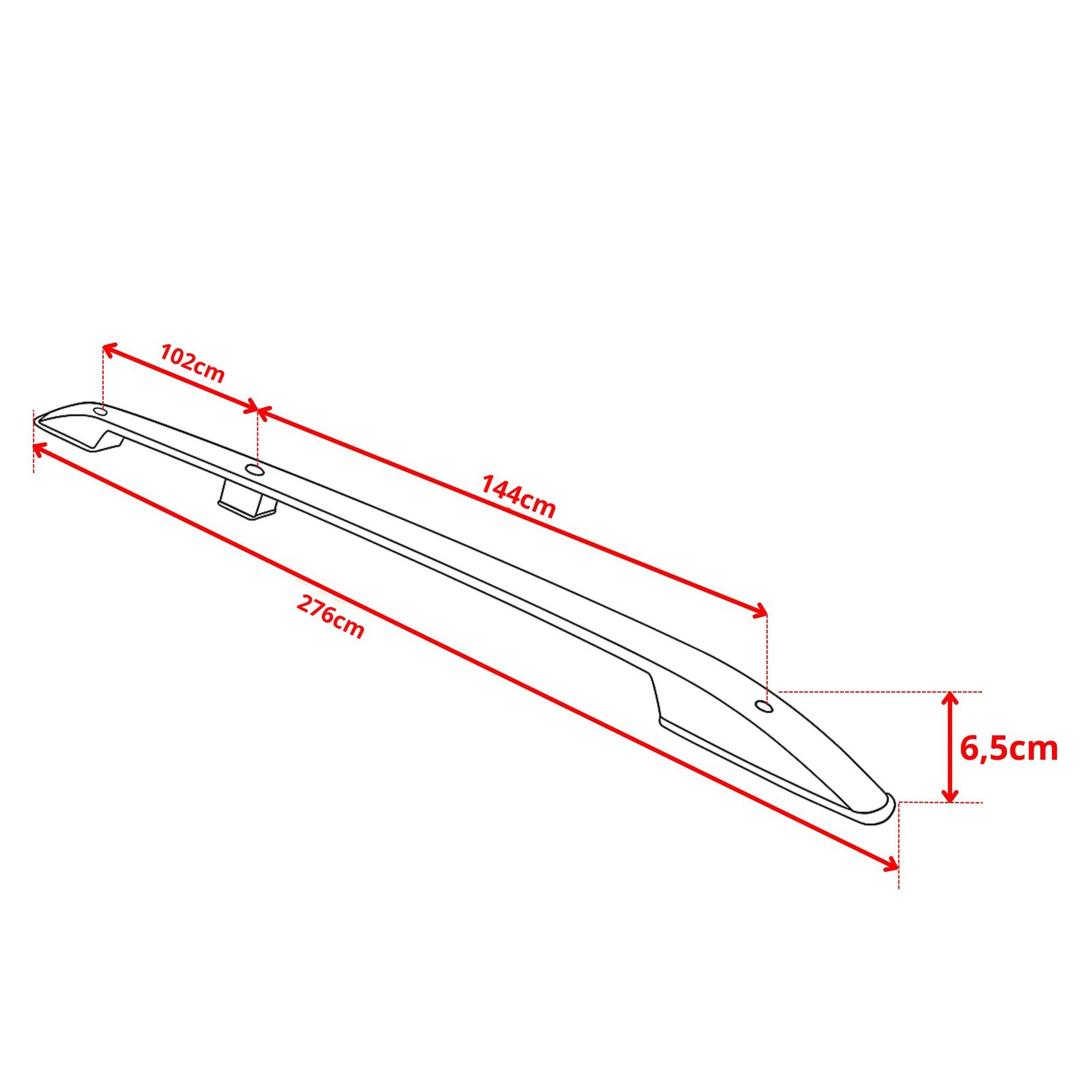 Relingi dachowe 5K Parts — rysunek wymiarów (A/B/C)