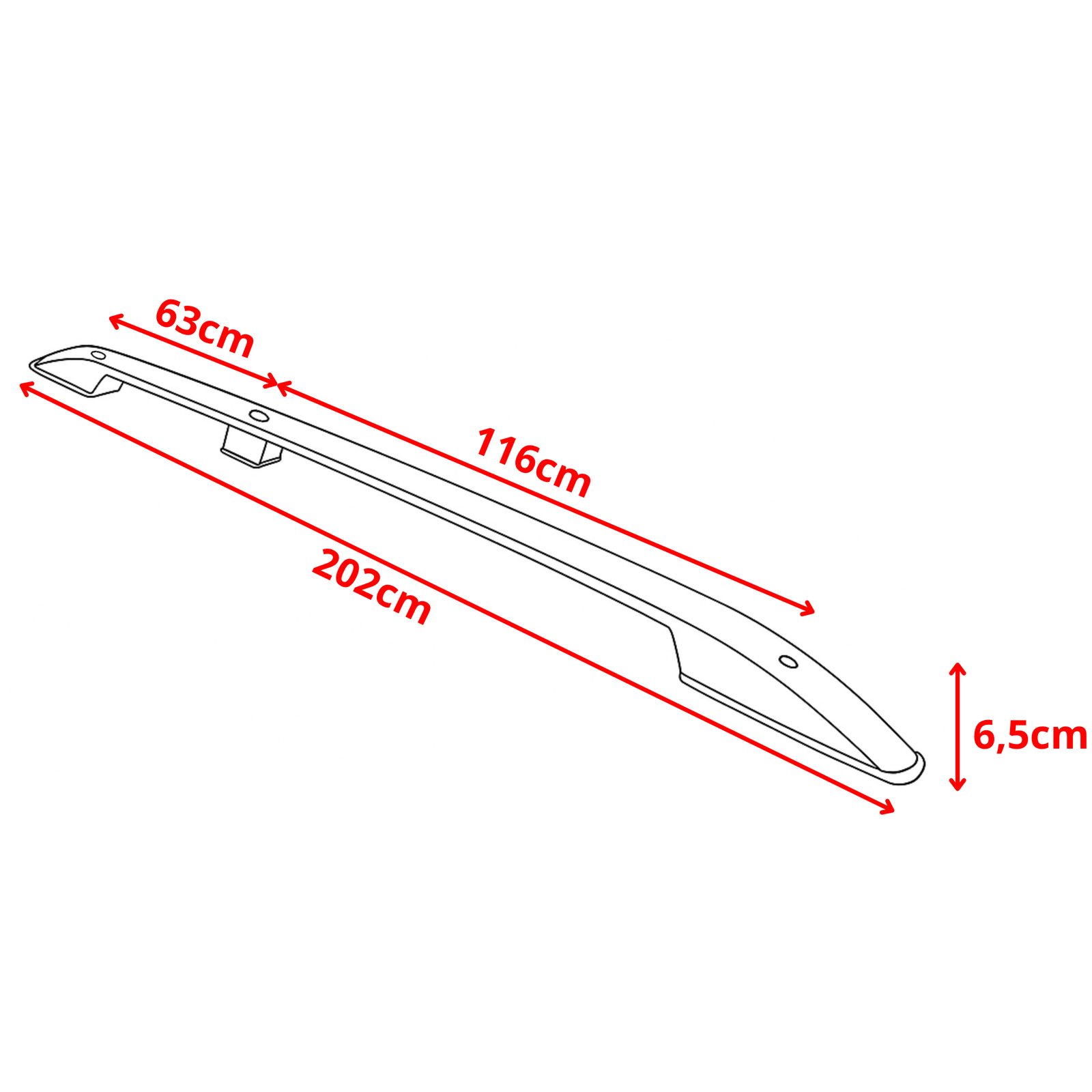 Relingi dachowe 5K Parts — rysunek wymiarów (A/B/C)