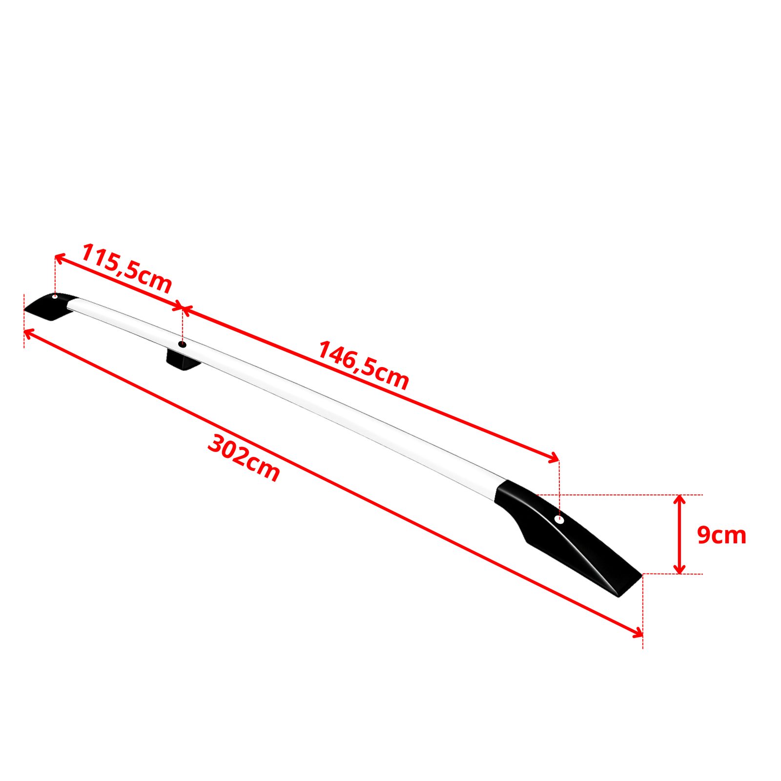 Relingi dachowe 5K Parts — rysunek wymiarów (A/B/C)