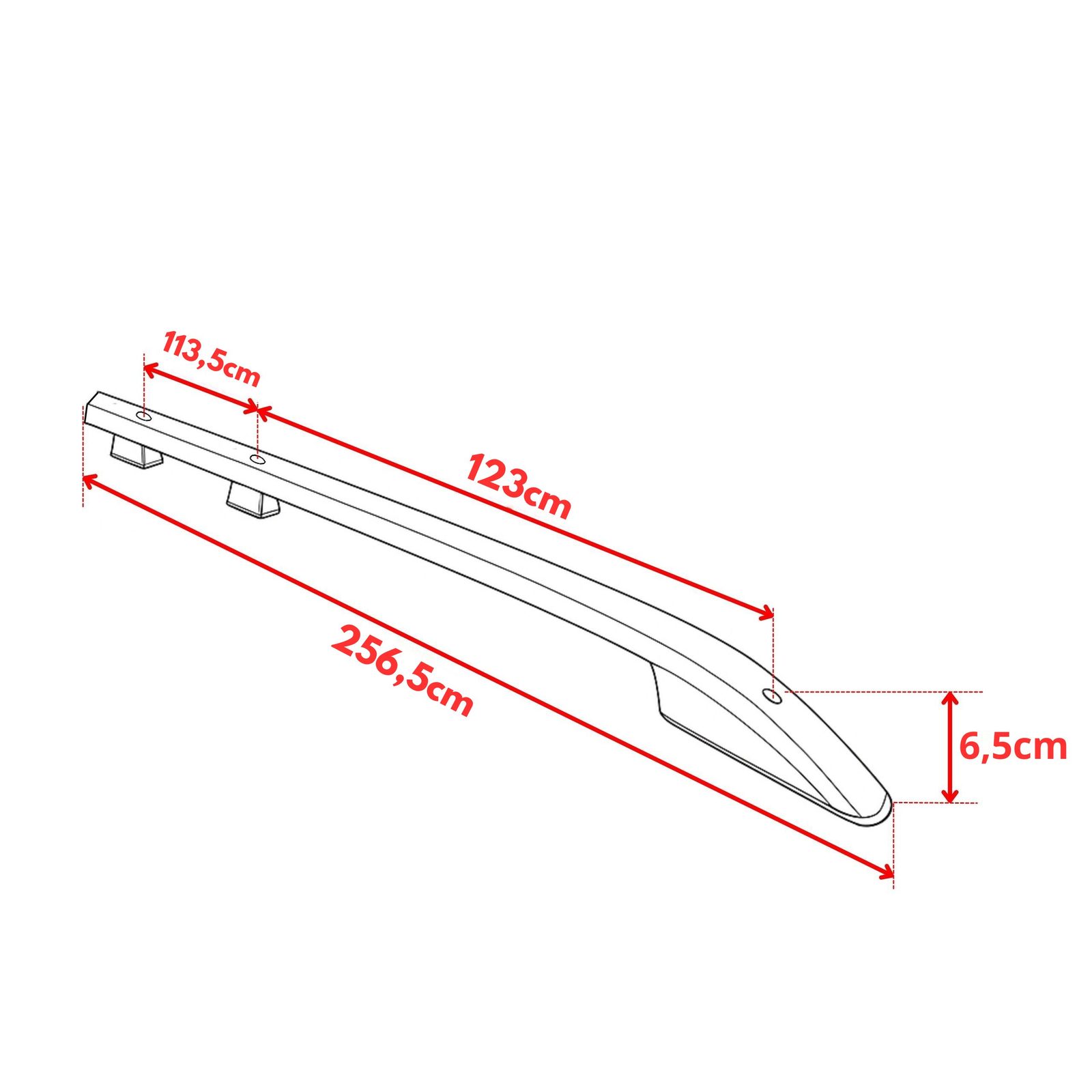 Relingi dachowe 5K Parts — rysunek wymiarów (A/B/C)