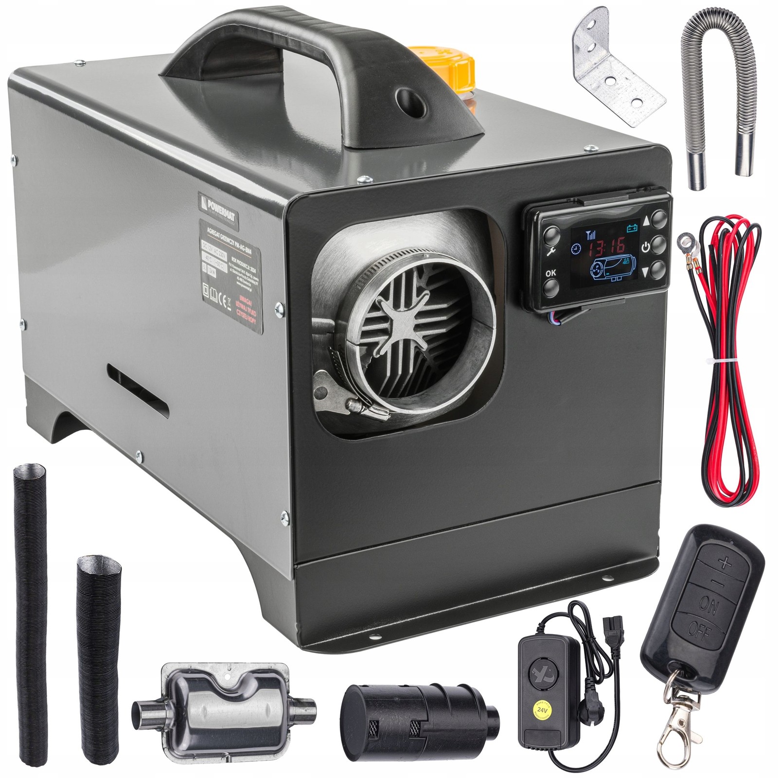 Nagrzewnica postojowa olejowa POWERMAT 12 kW 12/24 V + 230 V przenośna, zbiornik 5 l — 2