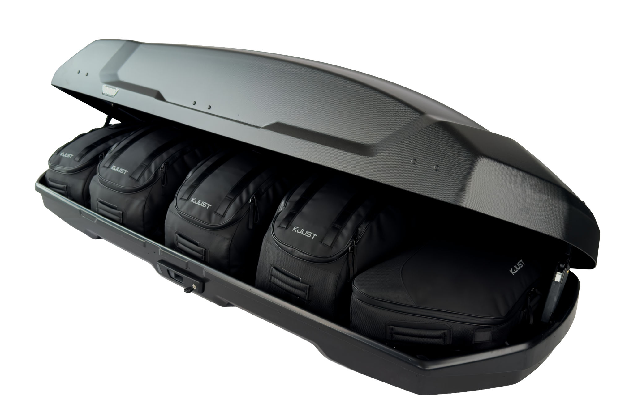 Torby KJUST PRO do boksu dachowego Thule Force 3 XL — torby ułożone w boksie