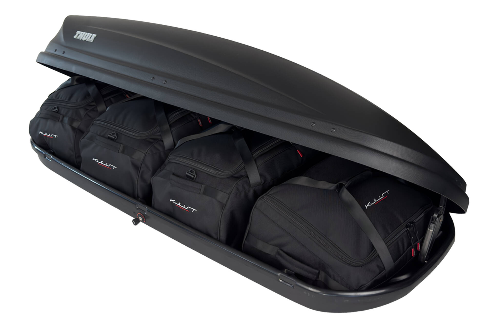 Torby KJUST do boksu dachowego Thule Touring M — torby ułożone w boksie