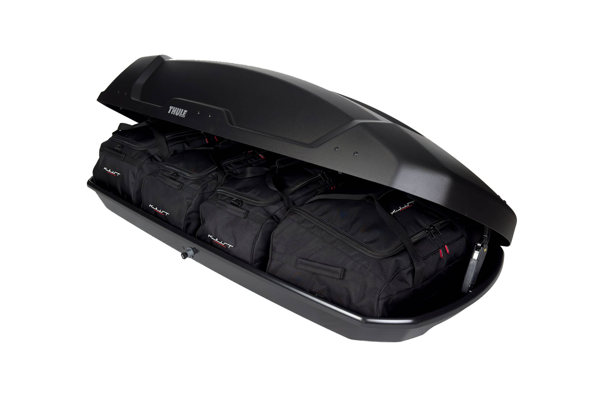Torby KJUST do boksu dachowego Thule Force XT L — torby ułożone w boksie