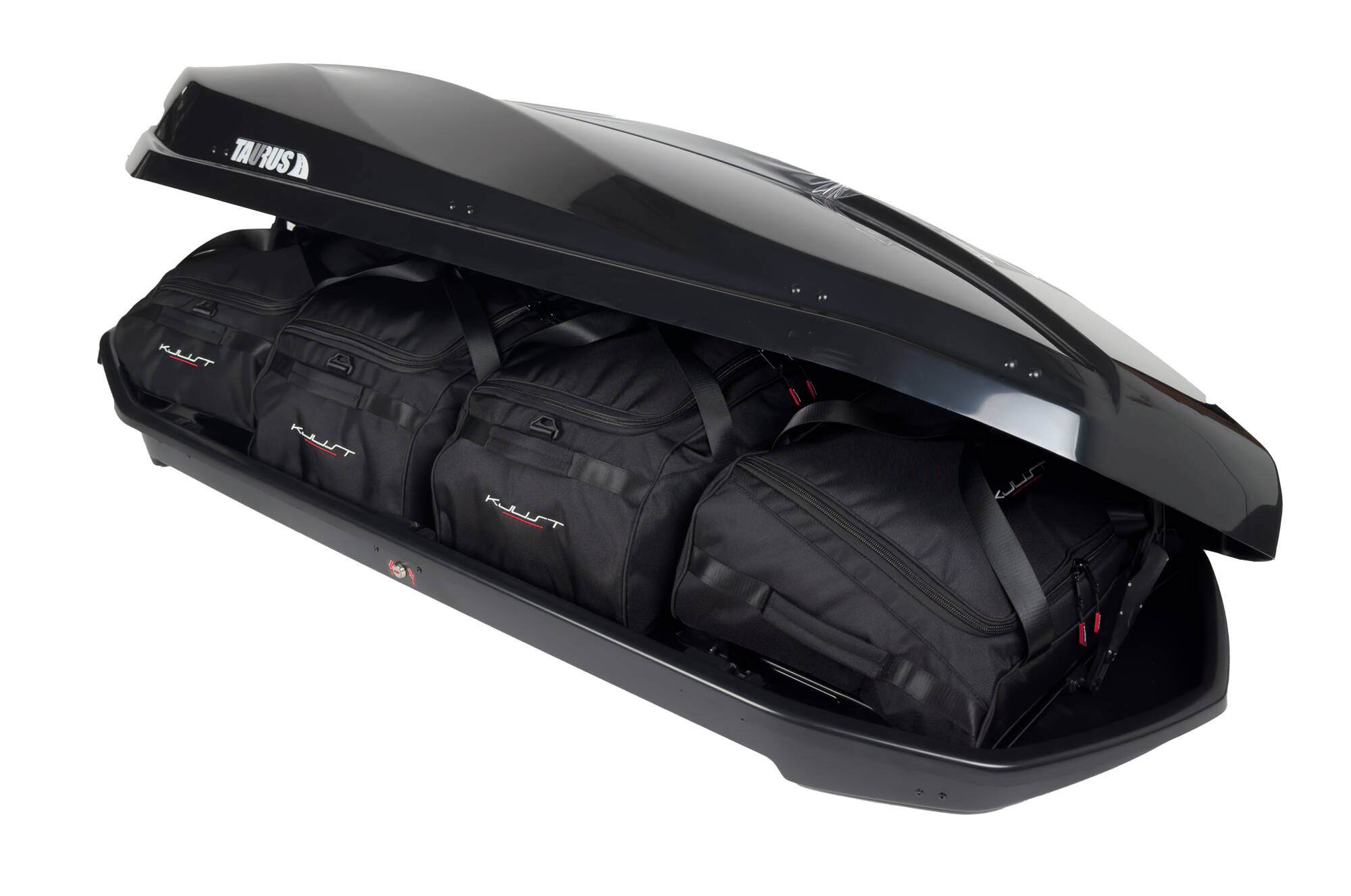 Torby KJUST do boksu dachowego Taurus Strike 480 — torby ułożone w boksie