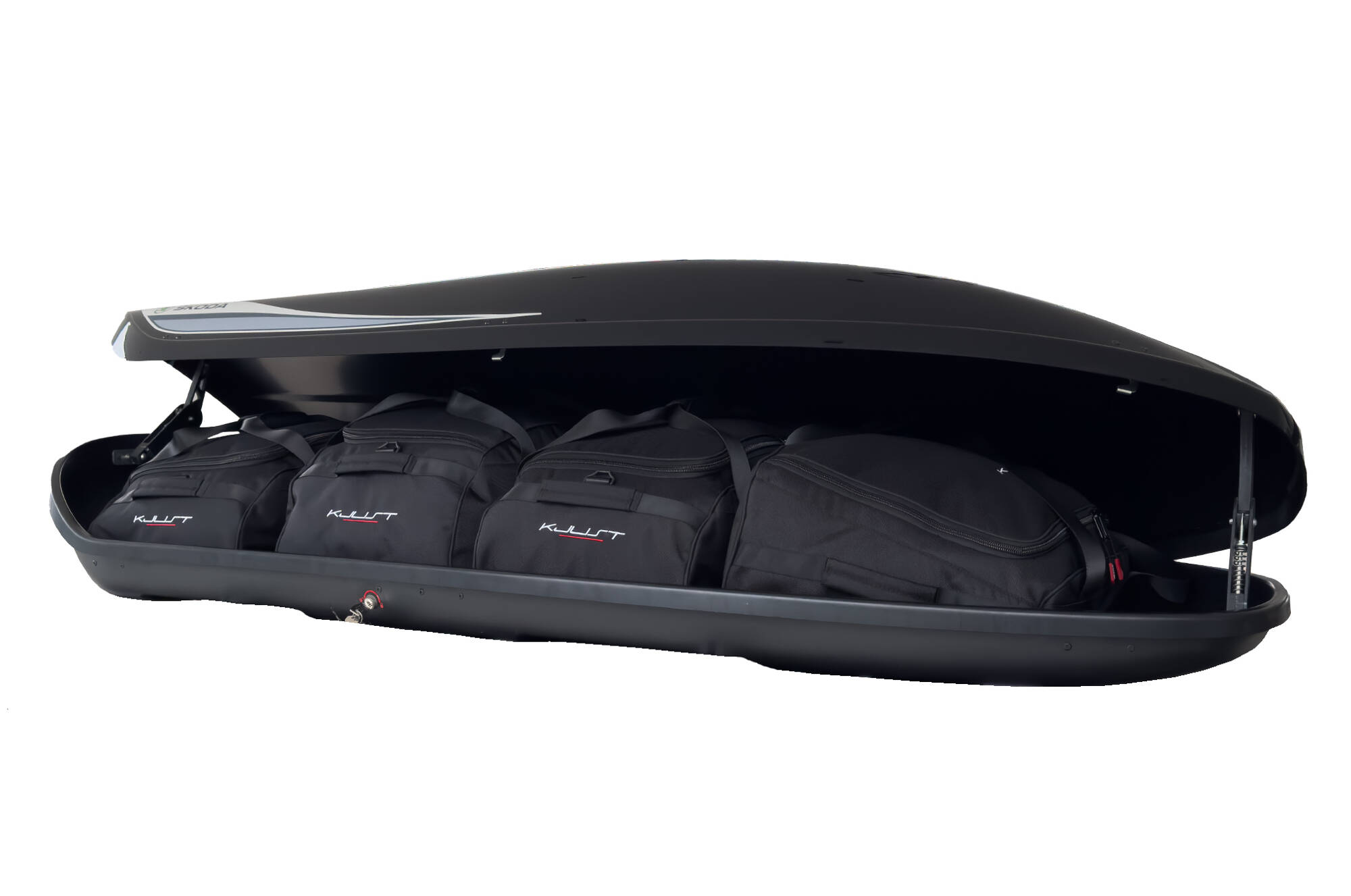 Torby KJUST do boksu dachowego Skoda 5L6071175 380L — torby ułożone w boksie