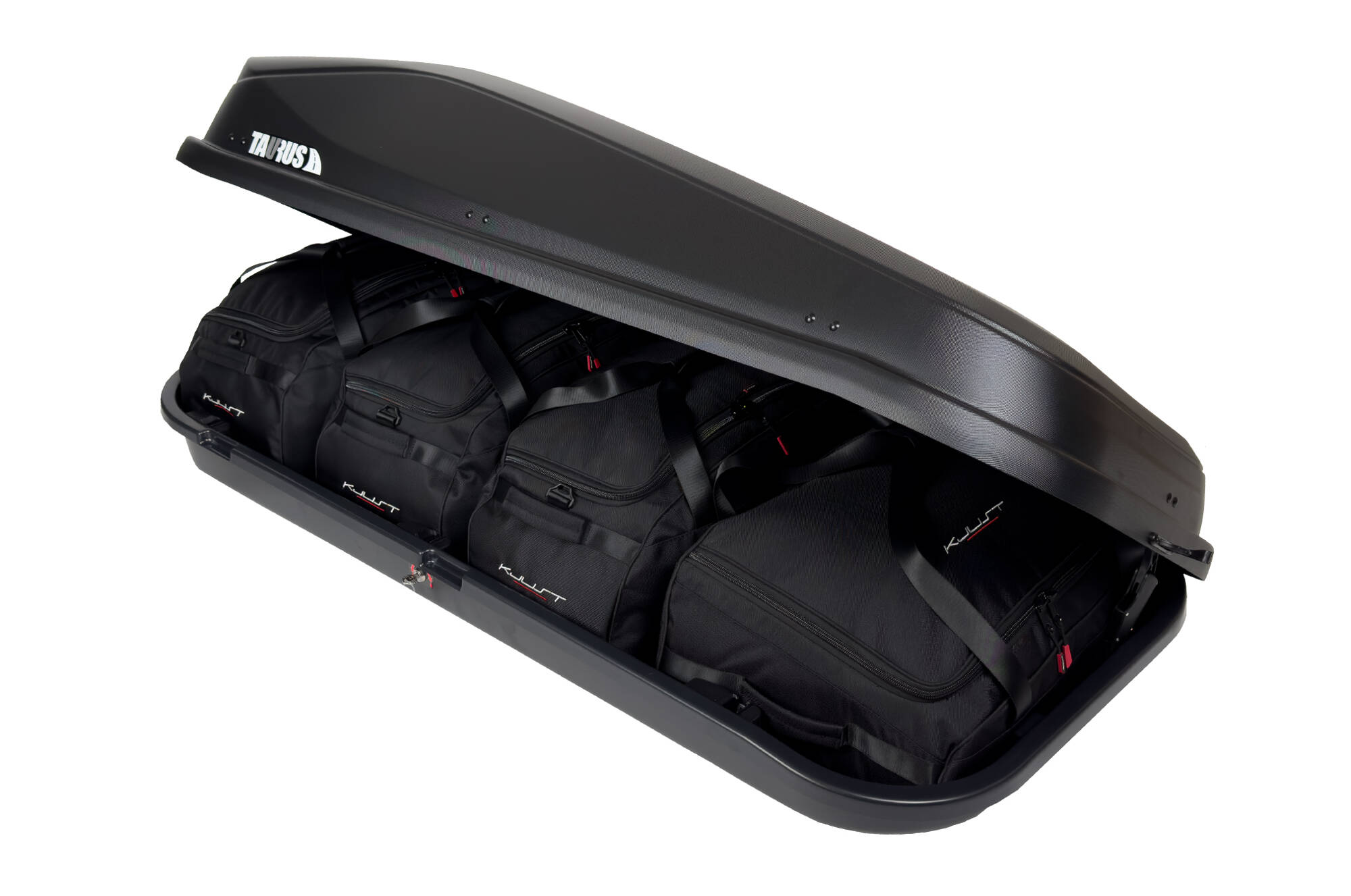 Torby KJUST do boksu dachowego Taurus Easy 430 — torby ułożone w boksie