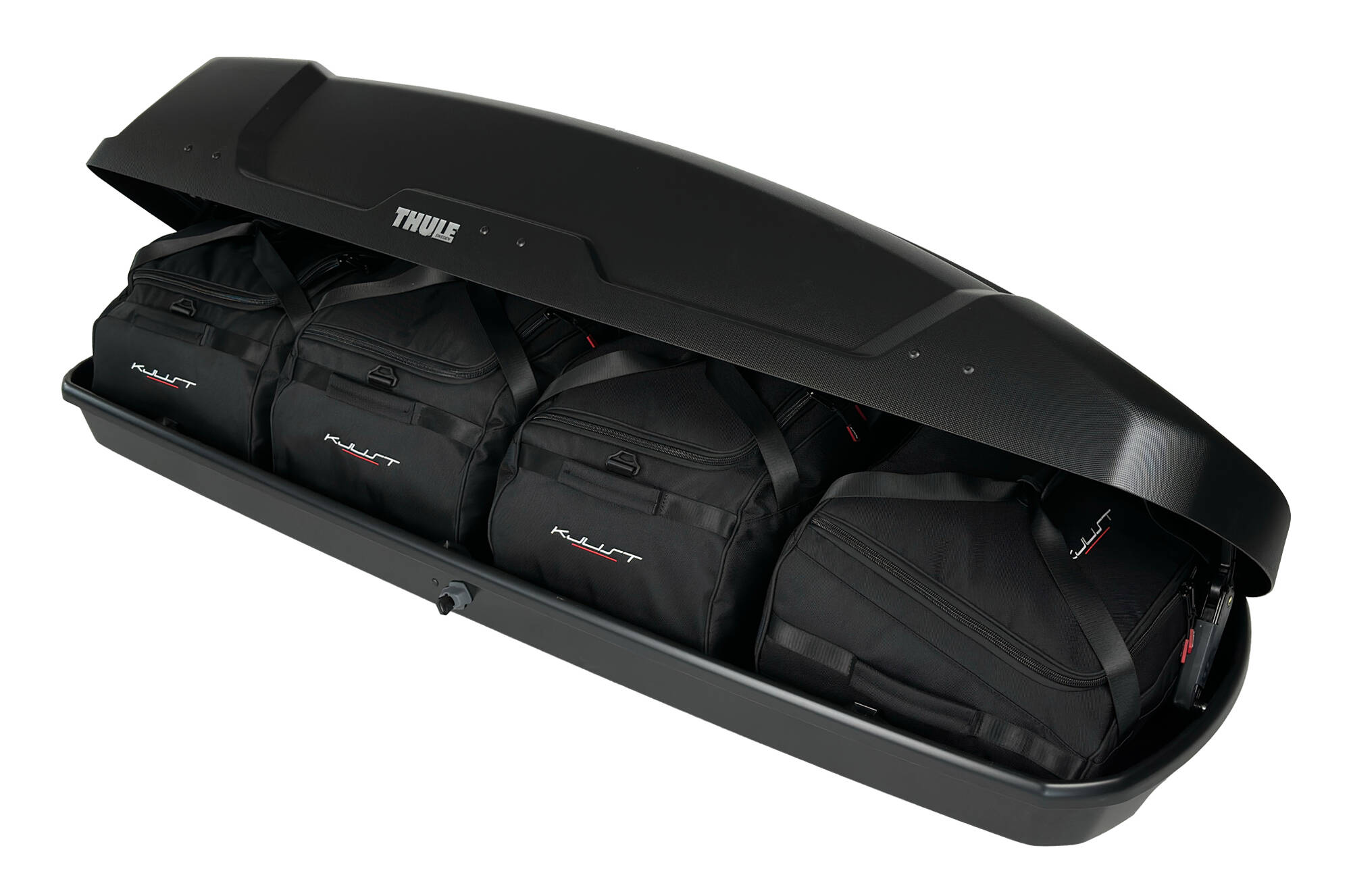 Torby KJUST do boksu dachowego Thule Force XT Sport — torby ułożone w boksie