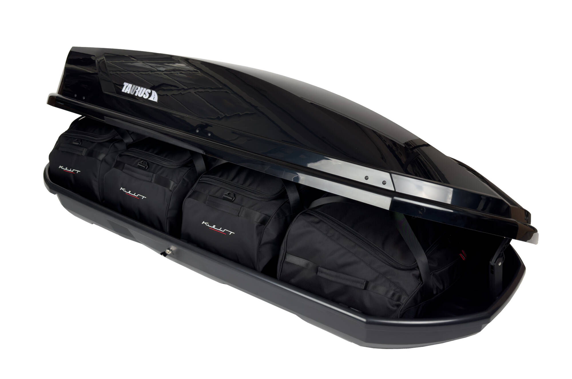 Torby KJUST do boksu dachowego Taurus Adventure 480 — torby ułożone w boksie