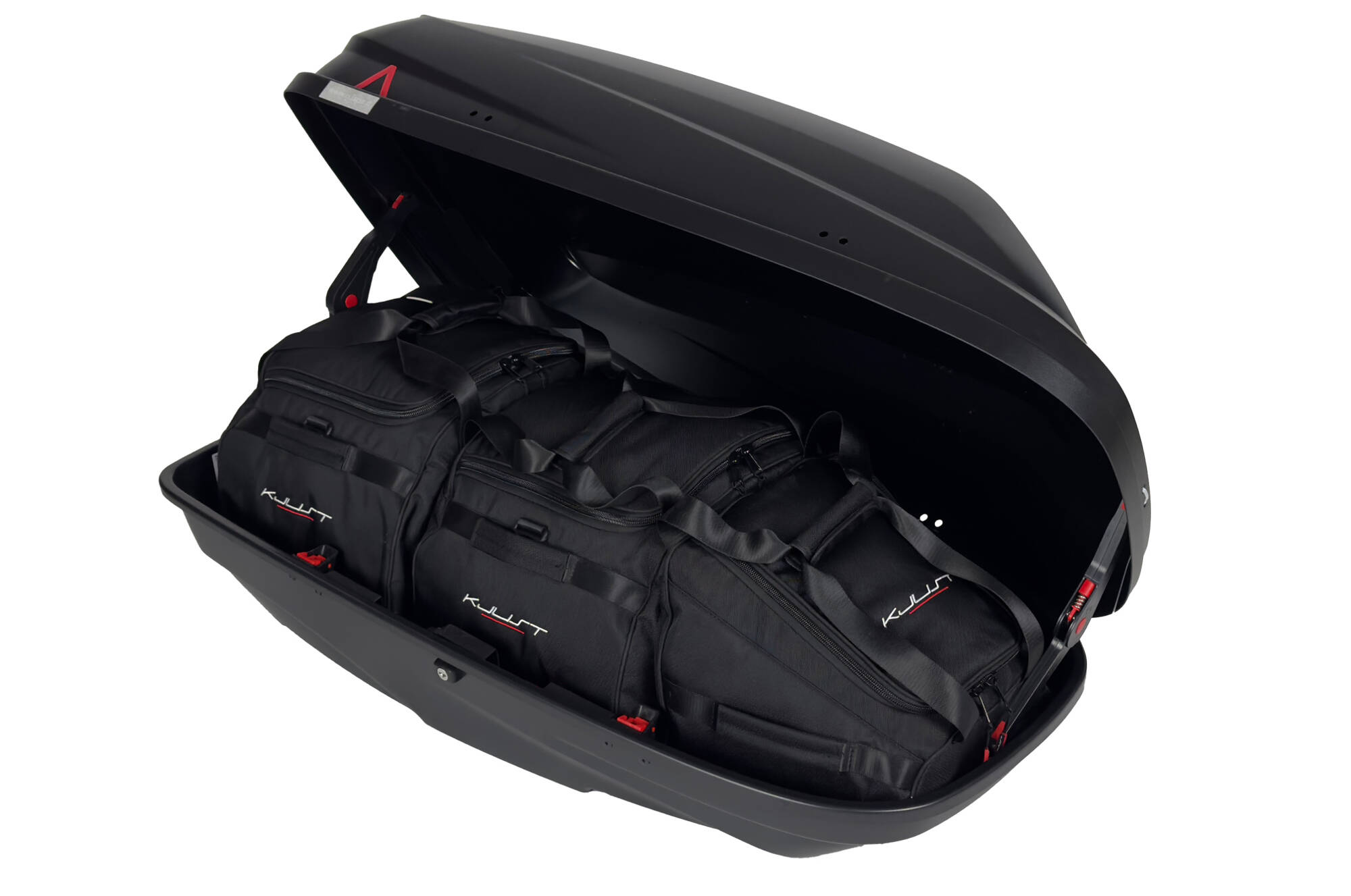 Torby KJUST do boksu dachowego G3 Bicube 300+ — torby ułożone w boksie