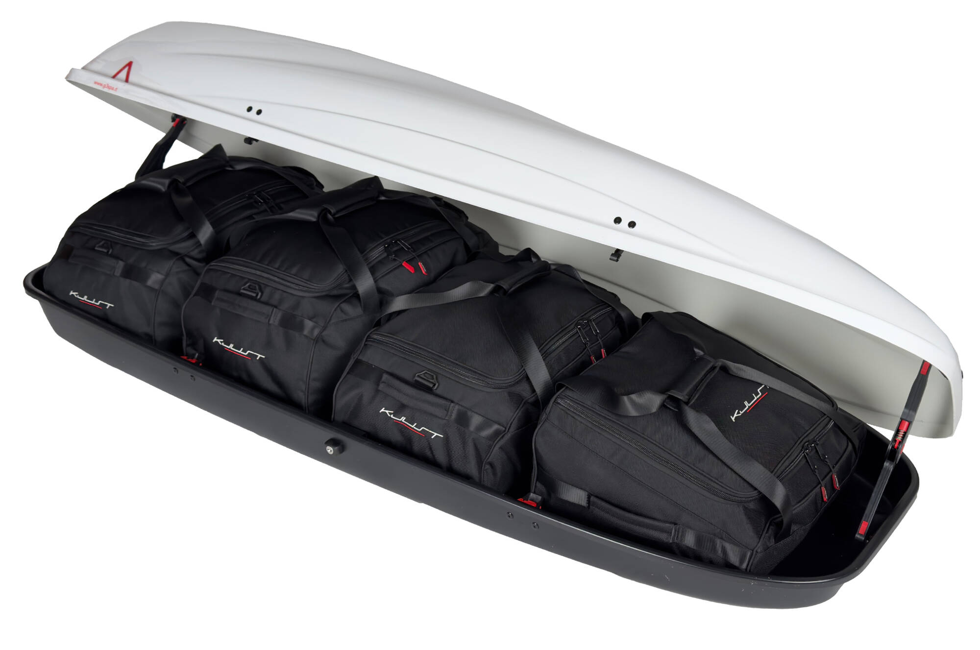 Torby KJUST do boksu dachowego G3 Helios 480 — torby ułożone w boksie