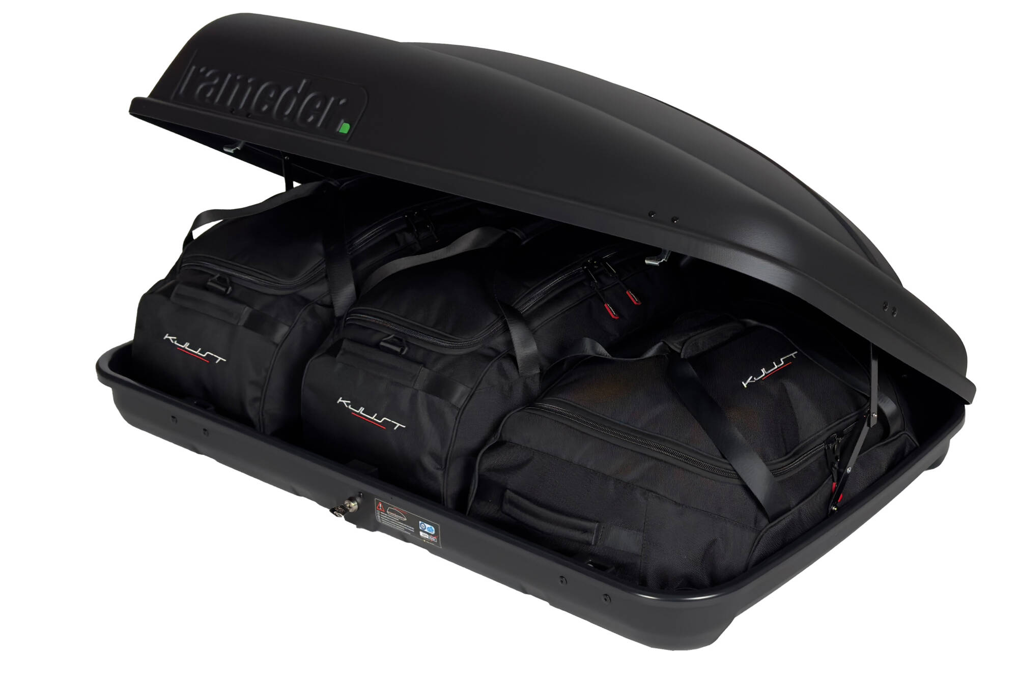 Torby KJUST do boksu dachowego TopBox 350 — torby ułożone w boksie
