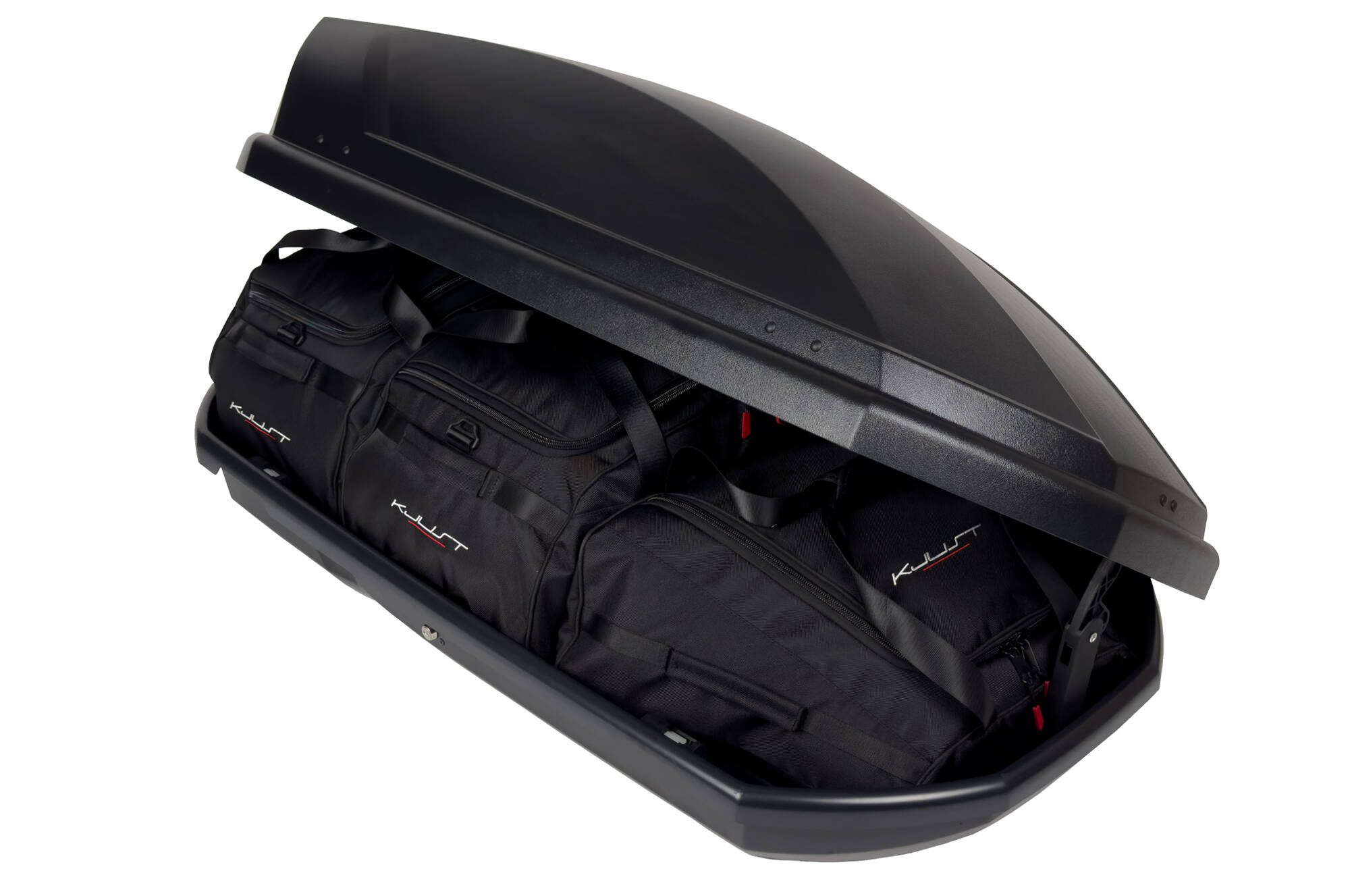 Torby KJUST do boksu dachowego Neumann Adventure 130 — torby ułożone w boksie