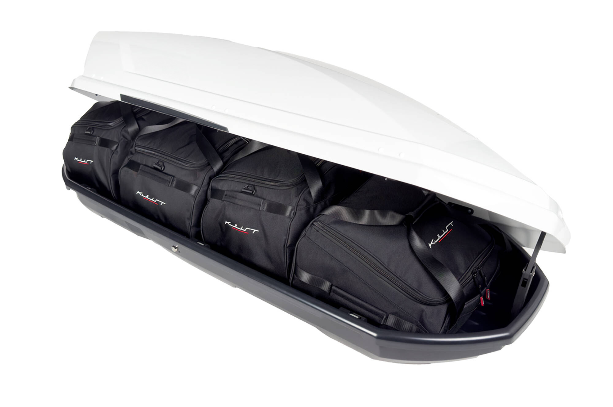 Torby KJUST do boksu dachowego Neumann Adventure 190 — torby ułożone w boksie