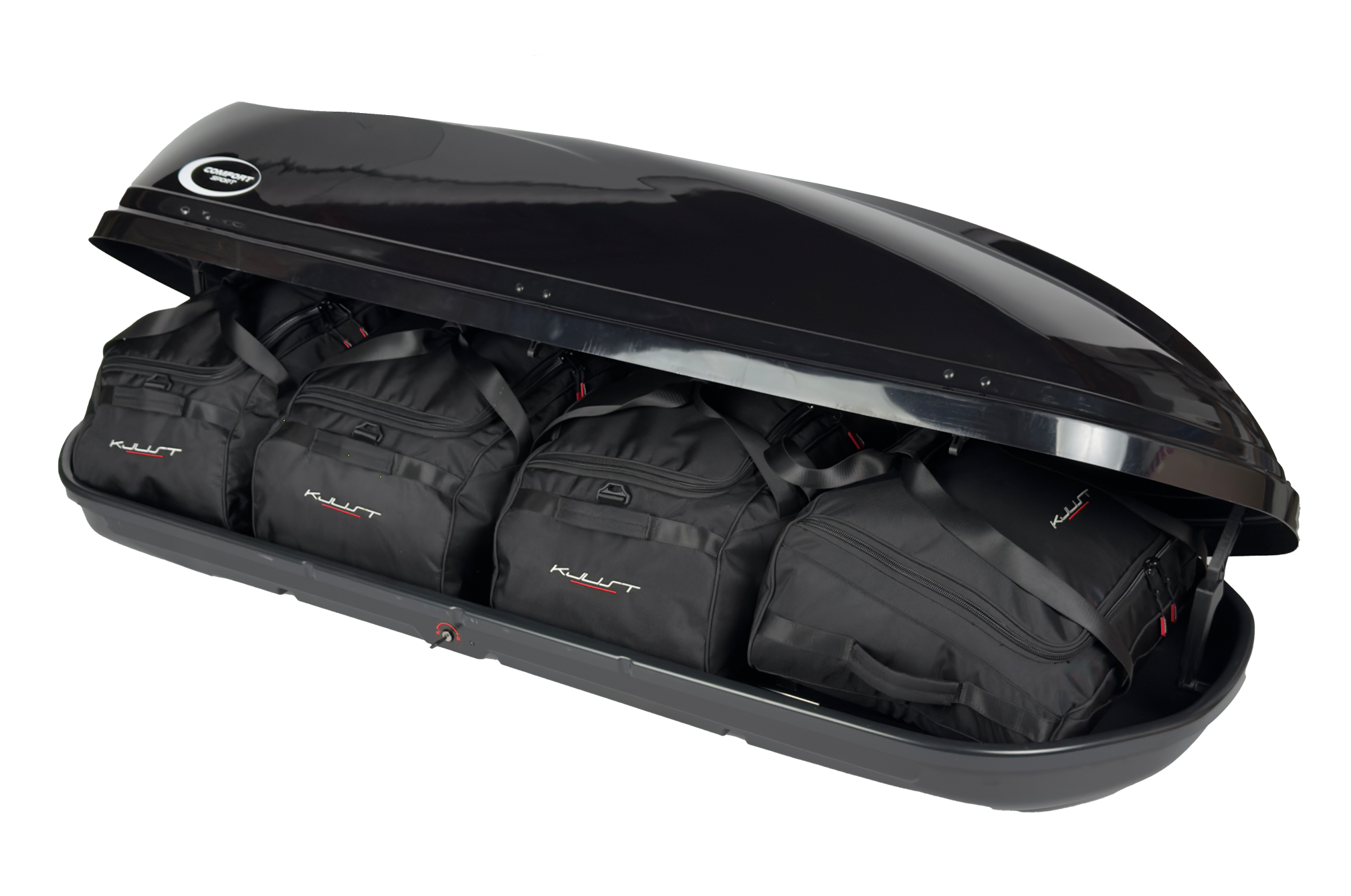 Torby KJUST do boksu dachowego Comfort Sport 520 — torby ułożone w boksie