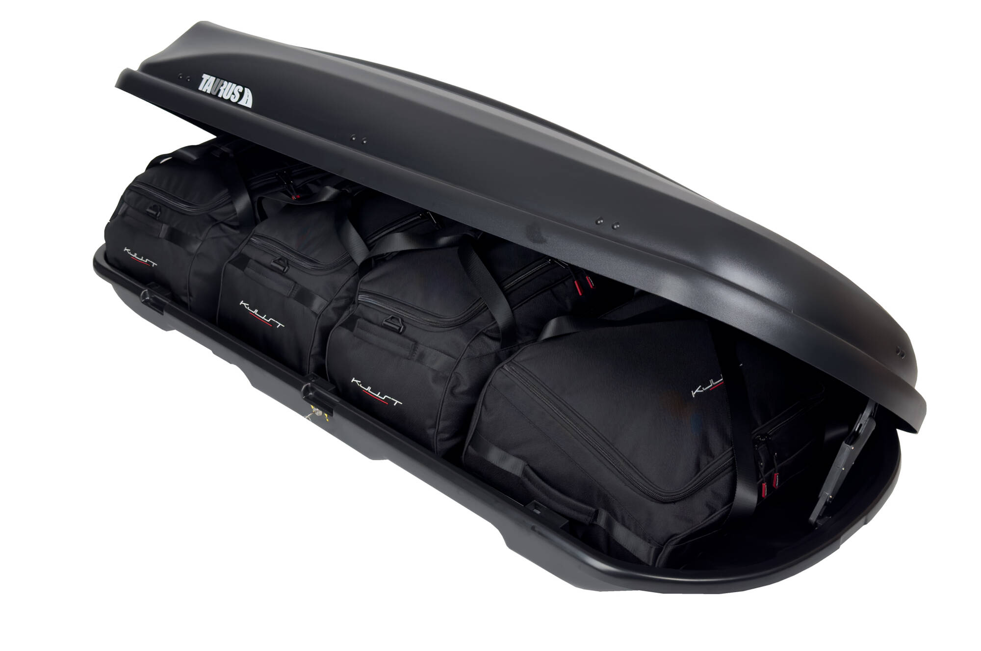 Torby KJUST do boksu dachowego Cruz Xtreme 450 — torby ułożone w boksie