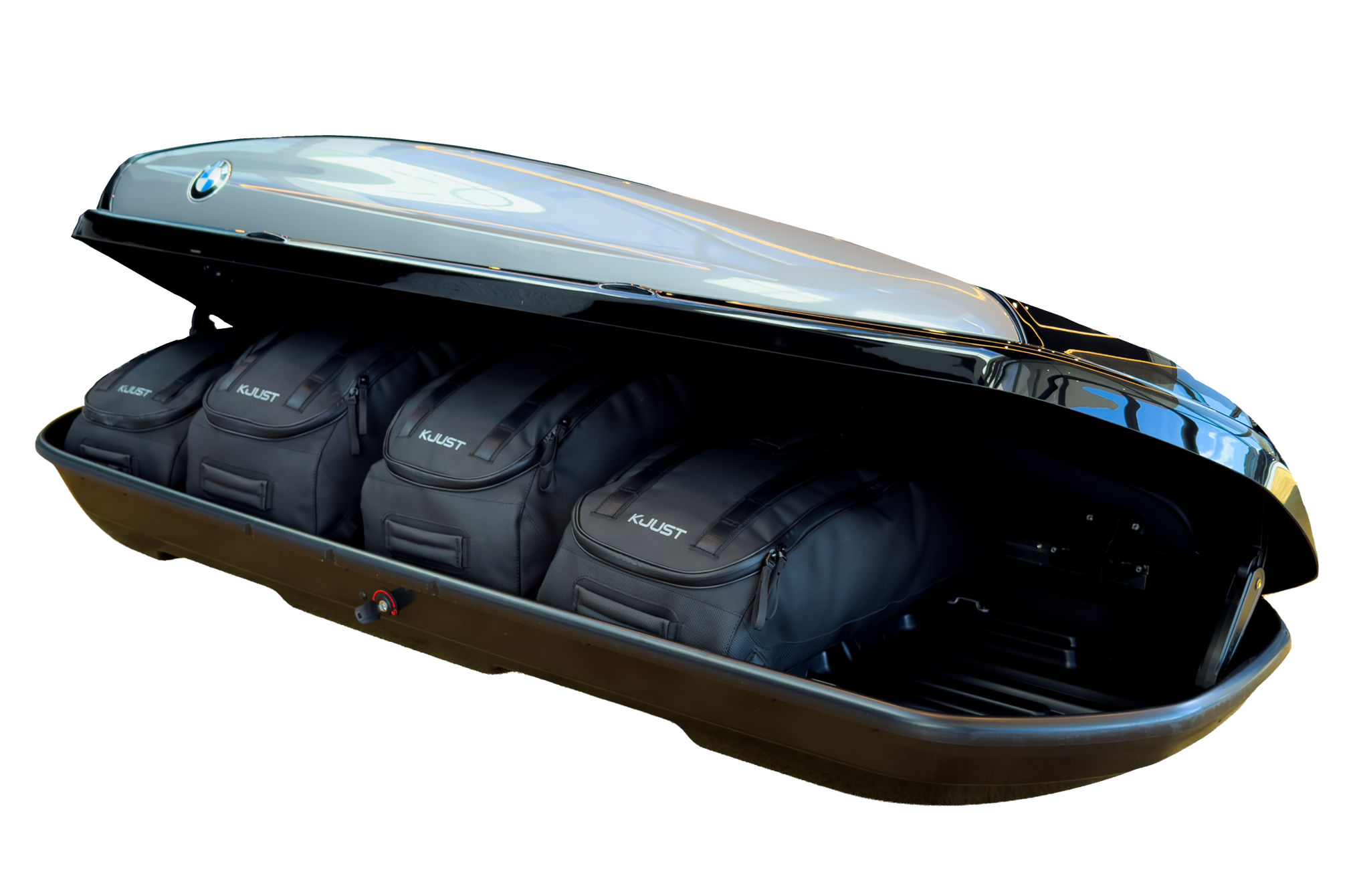 Torby KJUST PRO do boksu dachowego BMW 82732406460 420L — torby ułożone w boksie