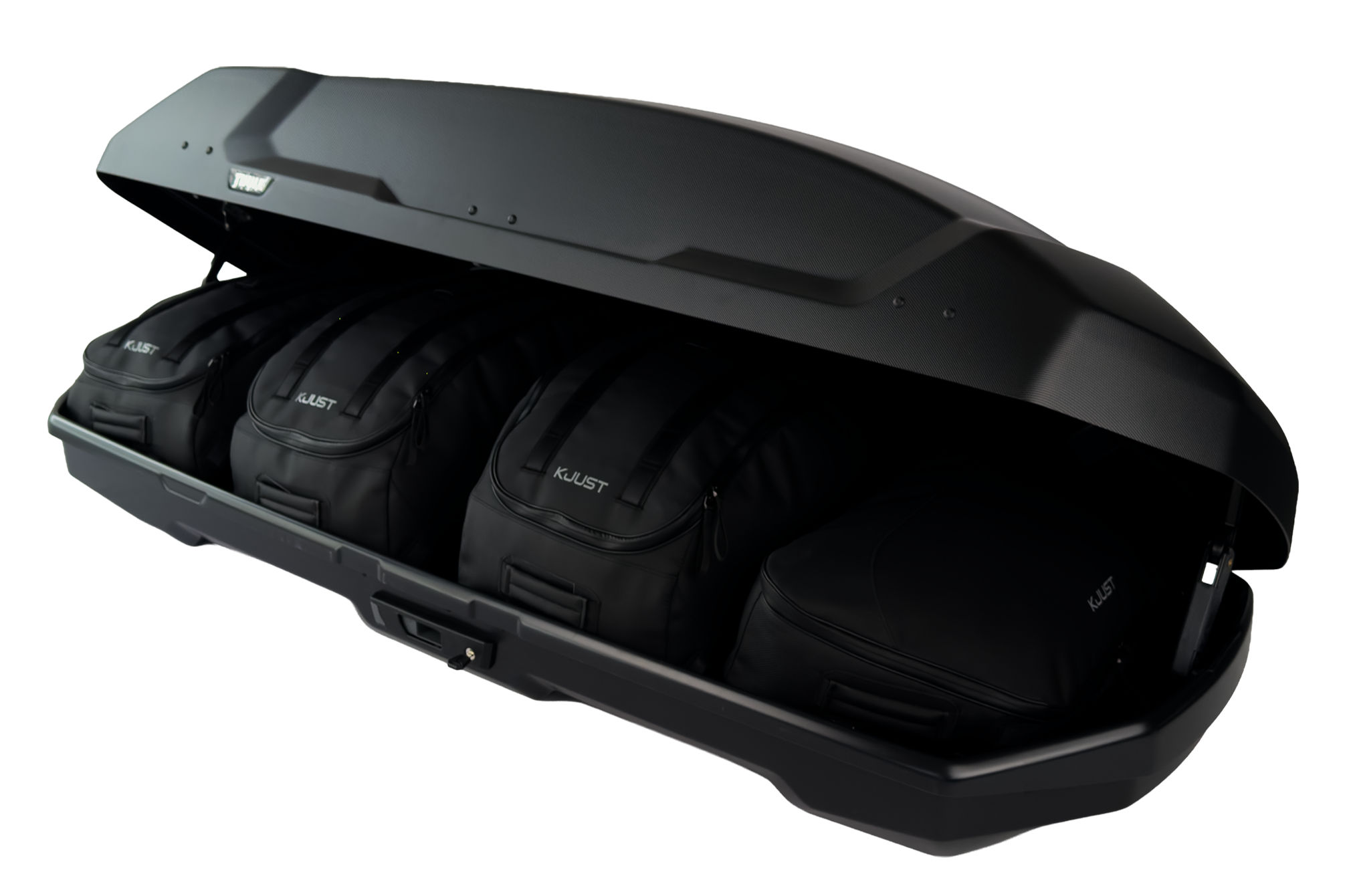 Torby KJUST PRO do boksu dachowego Thule Force 3 L — torby ułożone w boksie