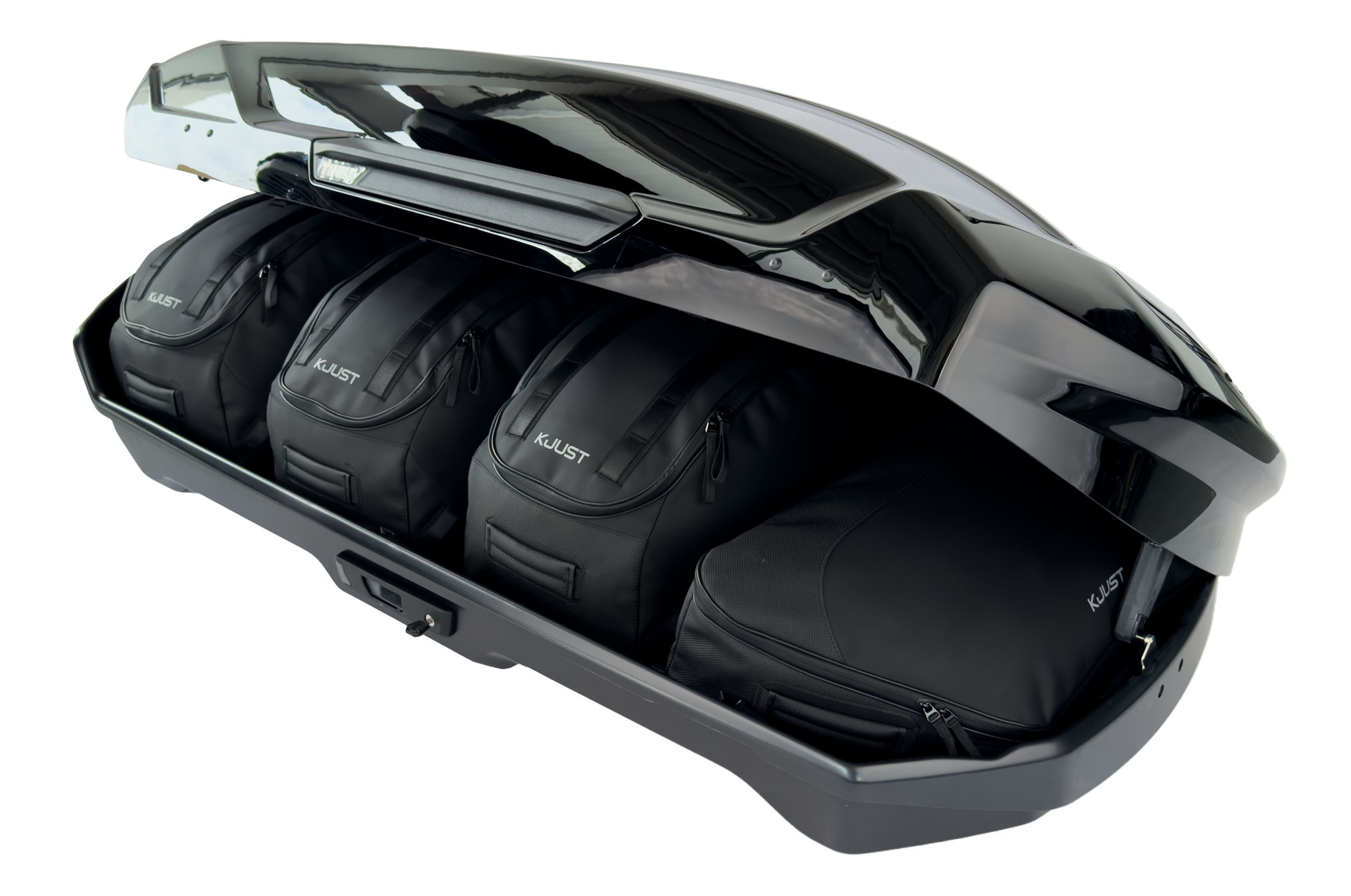 Torby KJUST PRO do boksu dachowego Thule Motion 3 M — torby ułożone w boksie