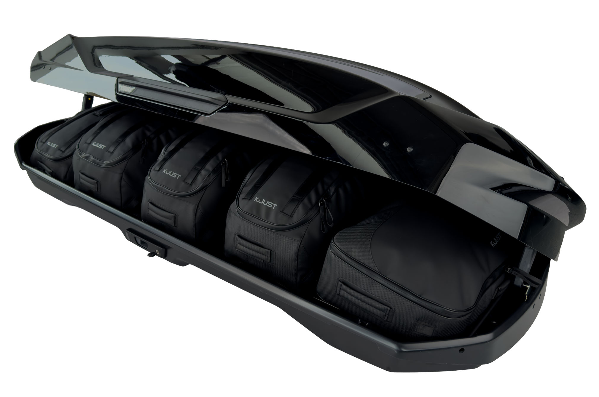 Torby KJUST PRO do boksu dachowego Thule Motion 3 XXL — torby ułożone w boksie